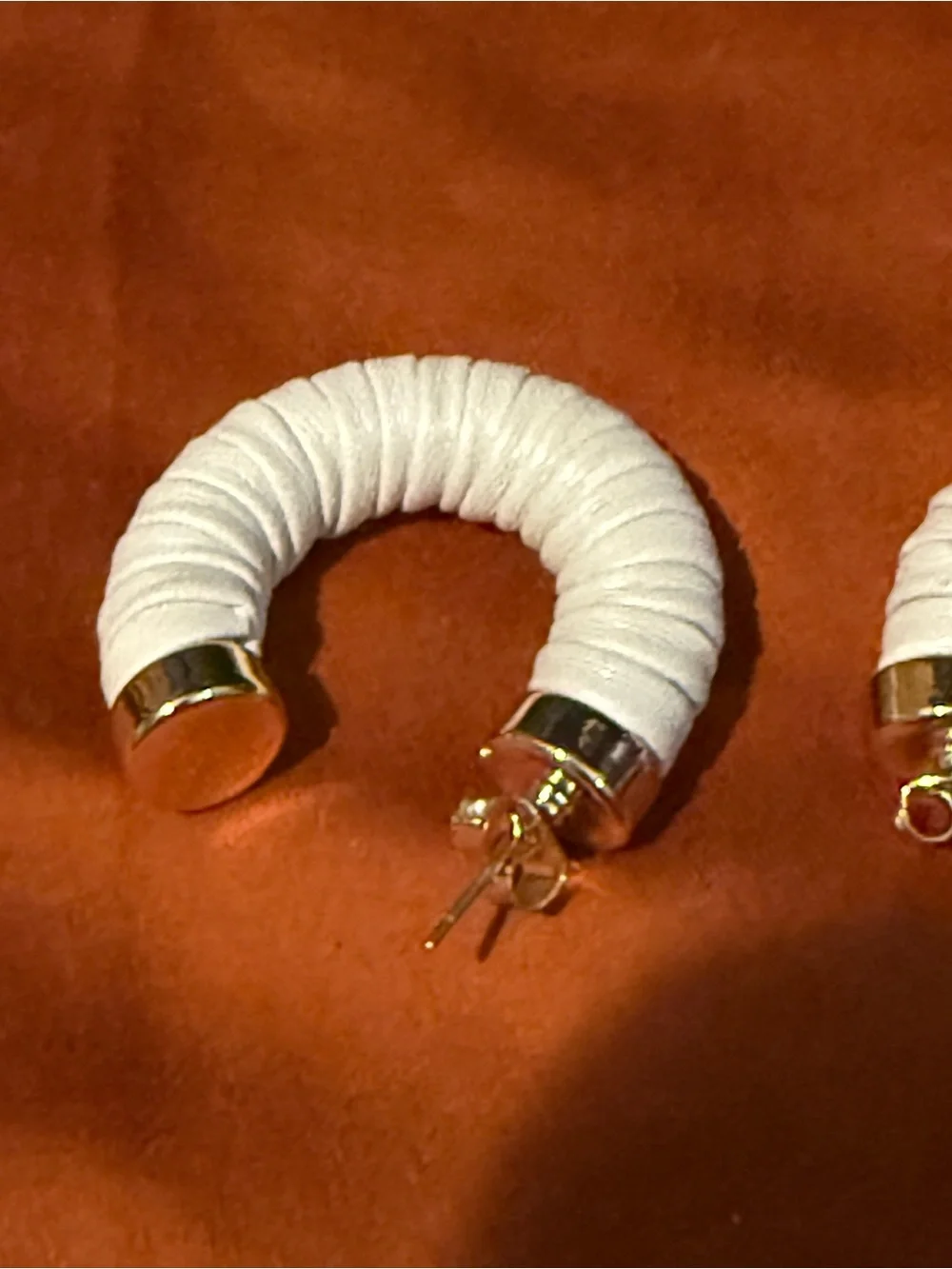 Anthropologie Cream Wrapped Hoop Earrings with Gold Accents